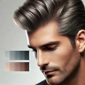 Mężczyzna z tonowanymi siwymi włosami w salonie FOR MEN Fryzjer Kalisz, efekt subtelnego przyciemnienia i naturalnego wyglądu
